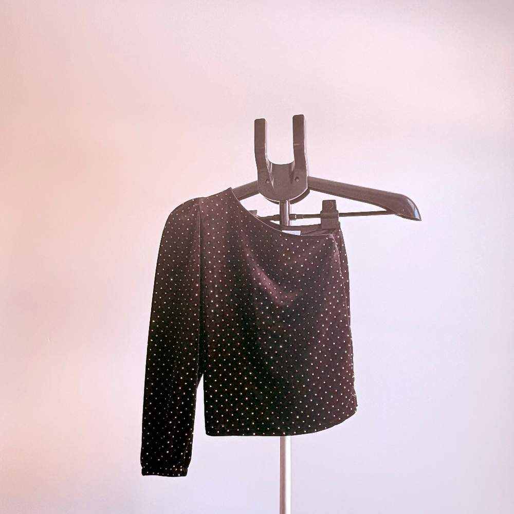Zara black velvet One shoulder top with gold embellishments